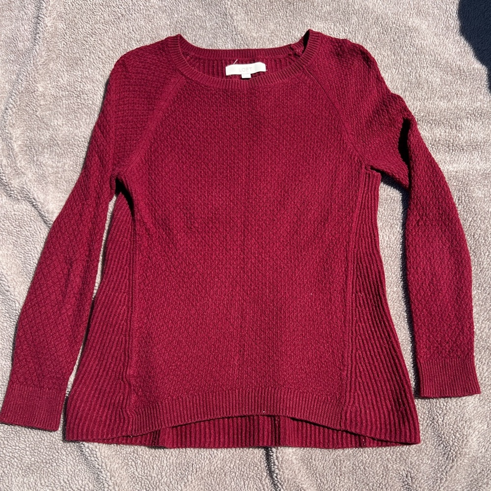 LOFT Red Crew Neck Sweater with Classic Ribbed Design